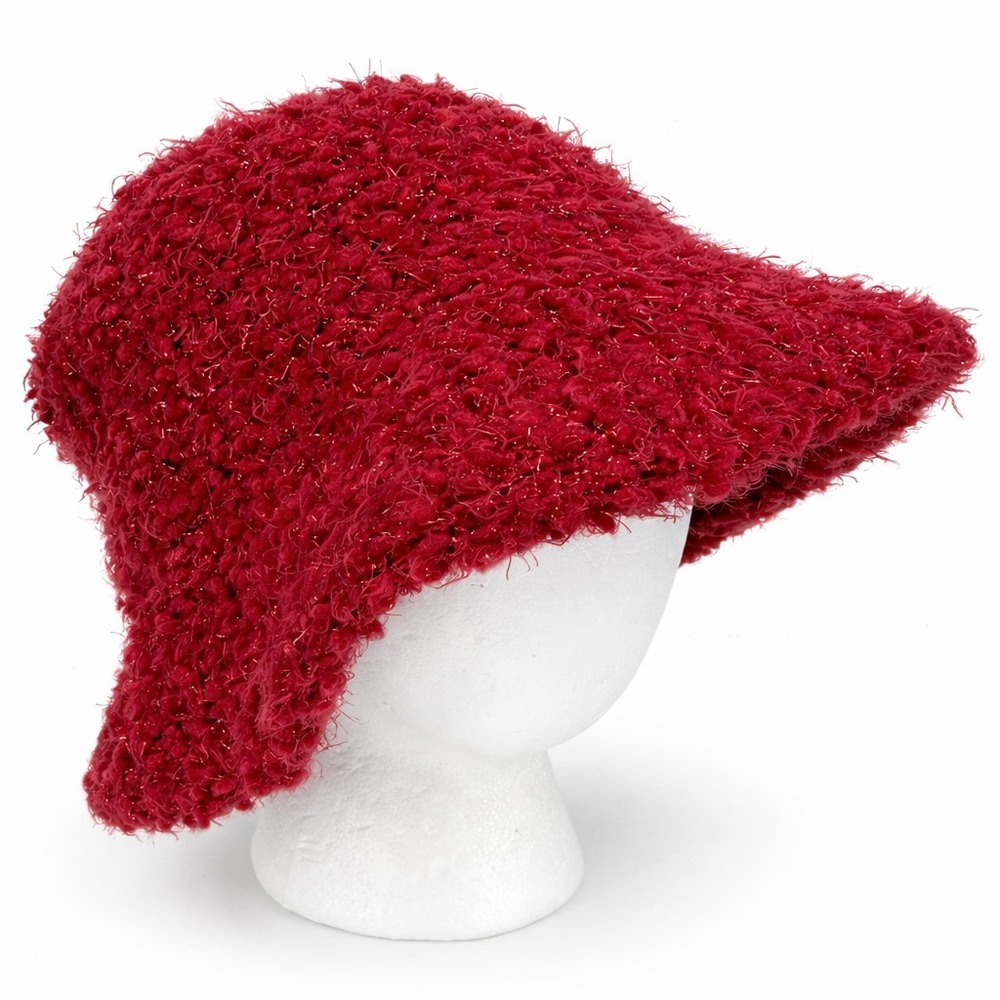 Cejon Women's Soft Shell Bucket Hat One Size Red Sparkle Textured Chenille